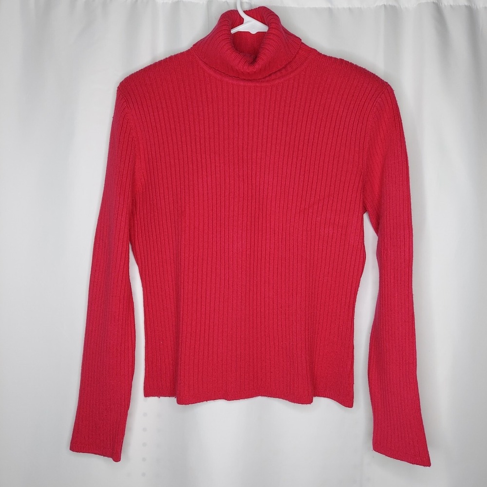 Worth Cashmere Silk Turtleneck Sweater Womens Large Pink Ribbed Old‎ Money Vtg